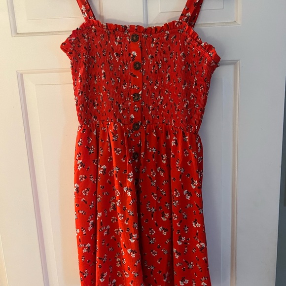 Cute Red Dress with Floral print and buttons down the middle - Picture 1 of 4